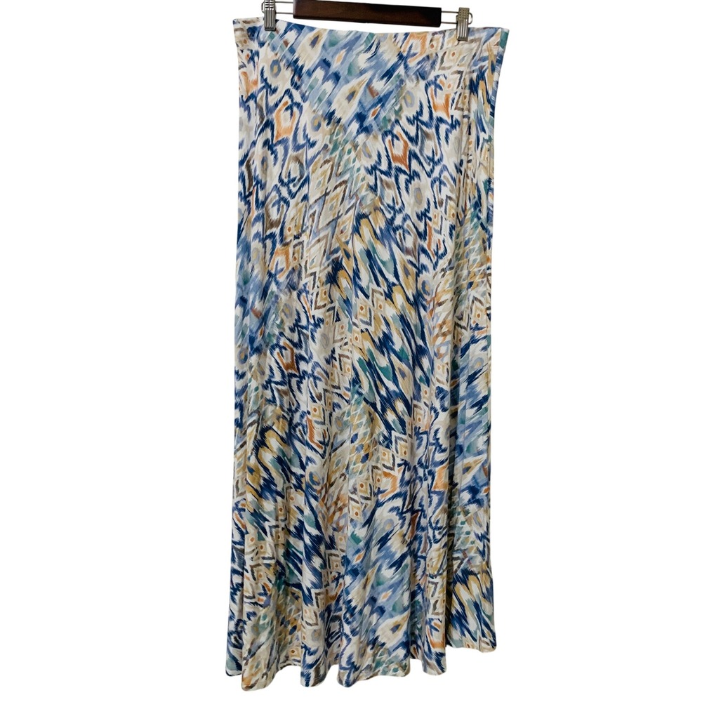 Chico's A-Line Maxi Skirt Women's Size 2 (L/12) Blue Orange Ikat Abstract Print - Picture 2 of 10